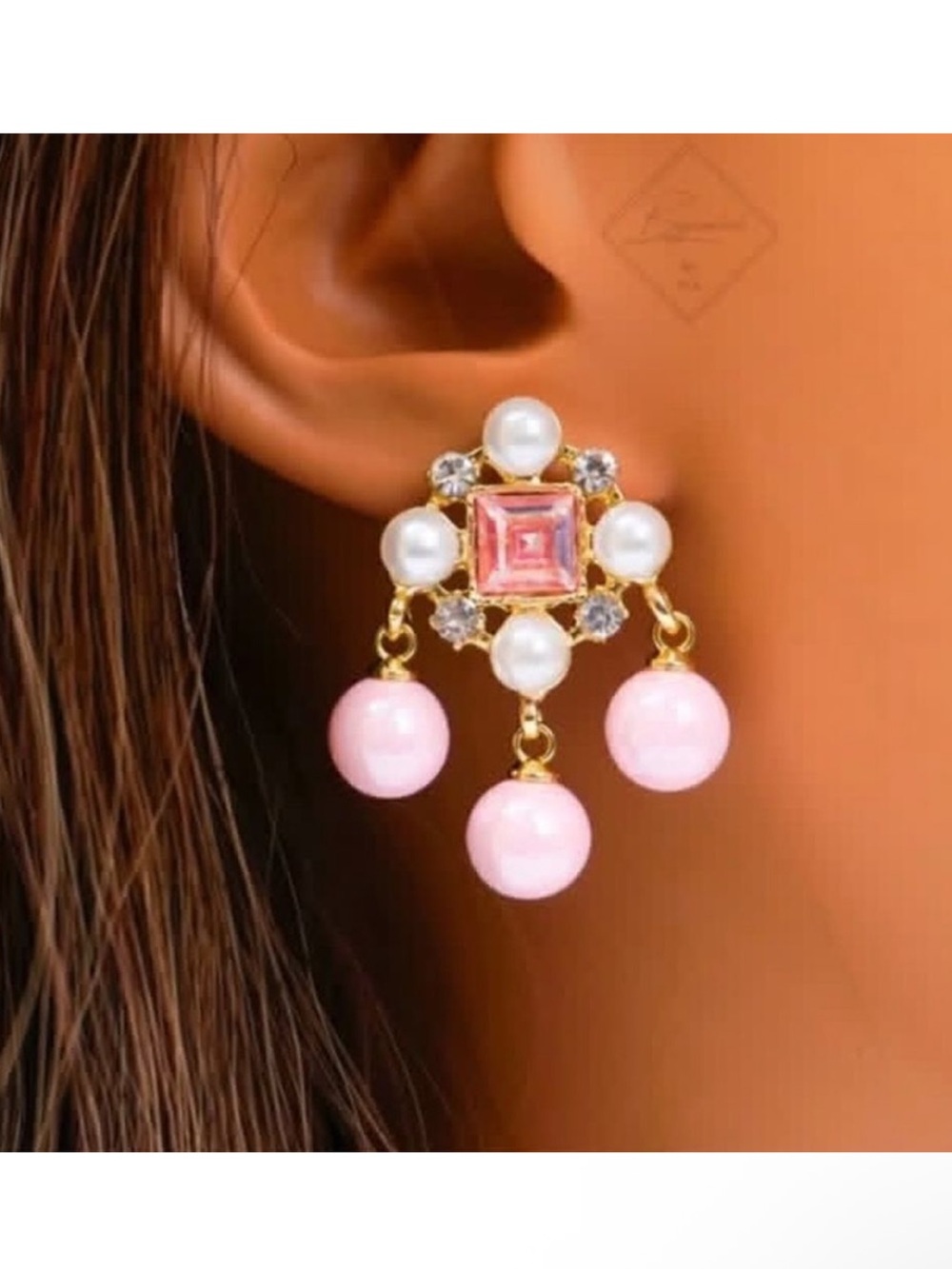 Gold Pink Pearl Drop Earrings A46